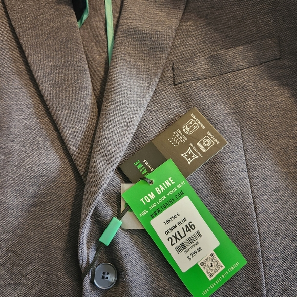 Tom Baine Men's Denim Blue Performance Stretch Jacket, Slim Fit, Size 2XL/46 - Picture 3 of 3